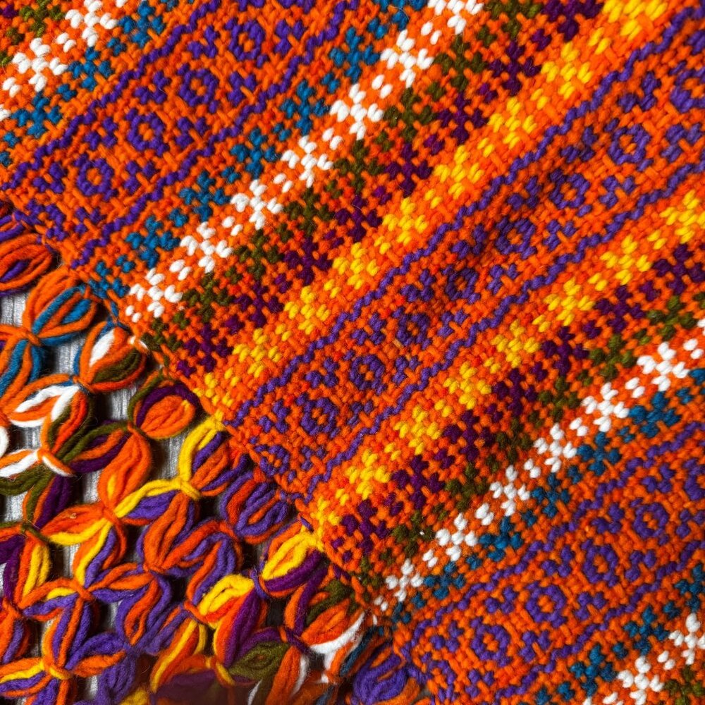 Handwoven Wool Blanket Throw End Bed‎ Colorful Scarf Fringed Edges Tribal Boho - Picture 5 of 7